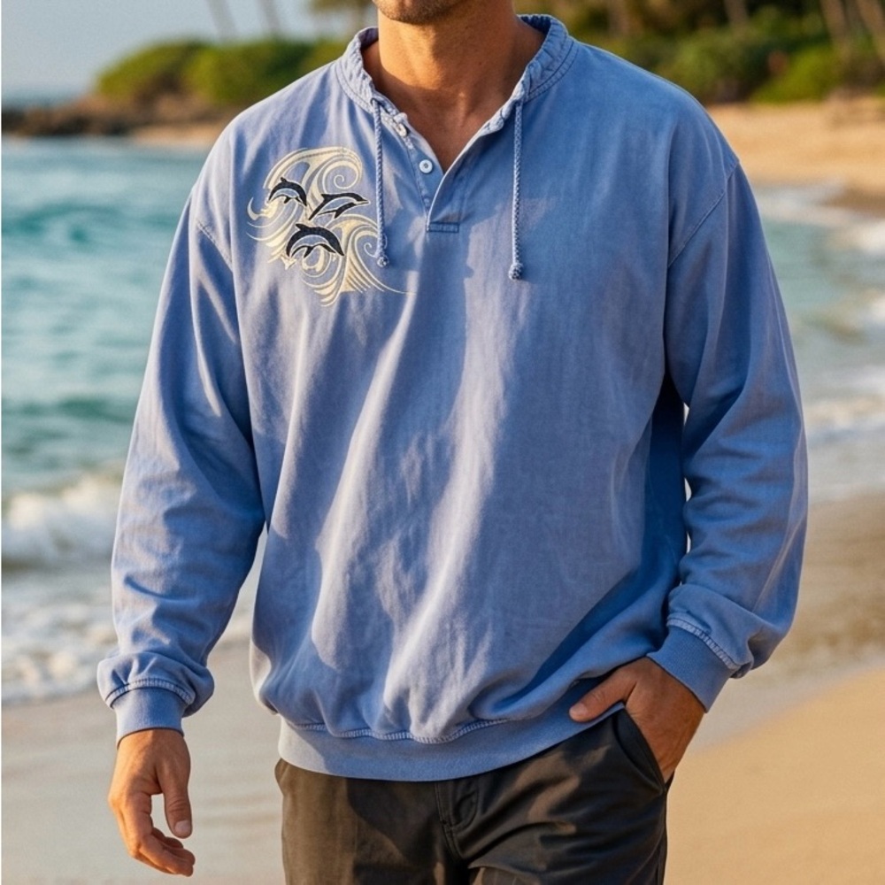 🆕 Crazy Shirts Blue Hawaii Dyed Pullover Dolphins XXL NWT USA Beach